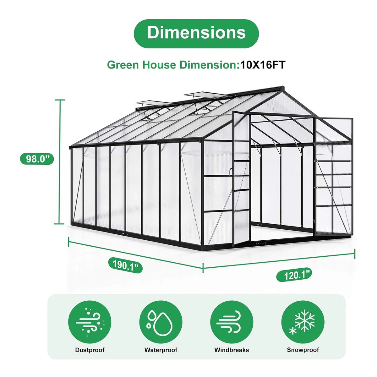 Premium Walk-In Polycarbonate Greenhouse With Aluminum Frame | Aluminum | Home Use | Home