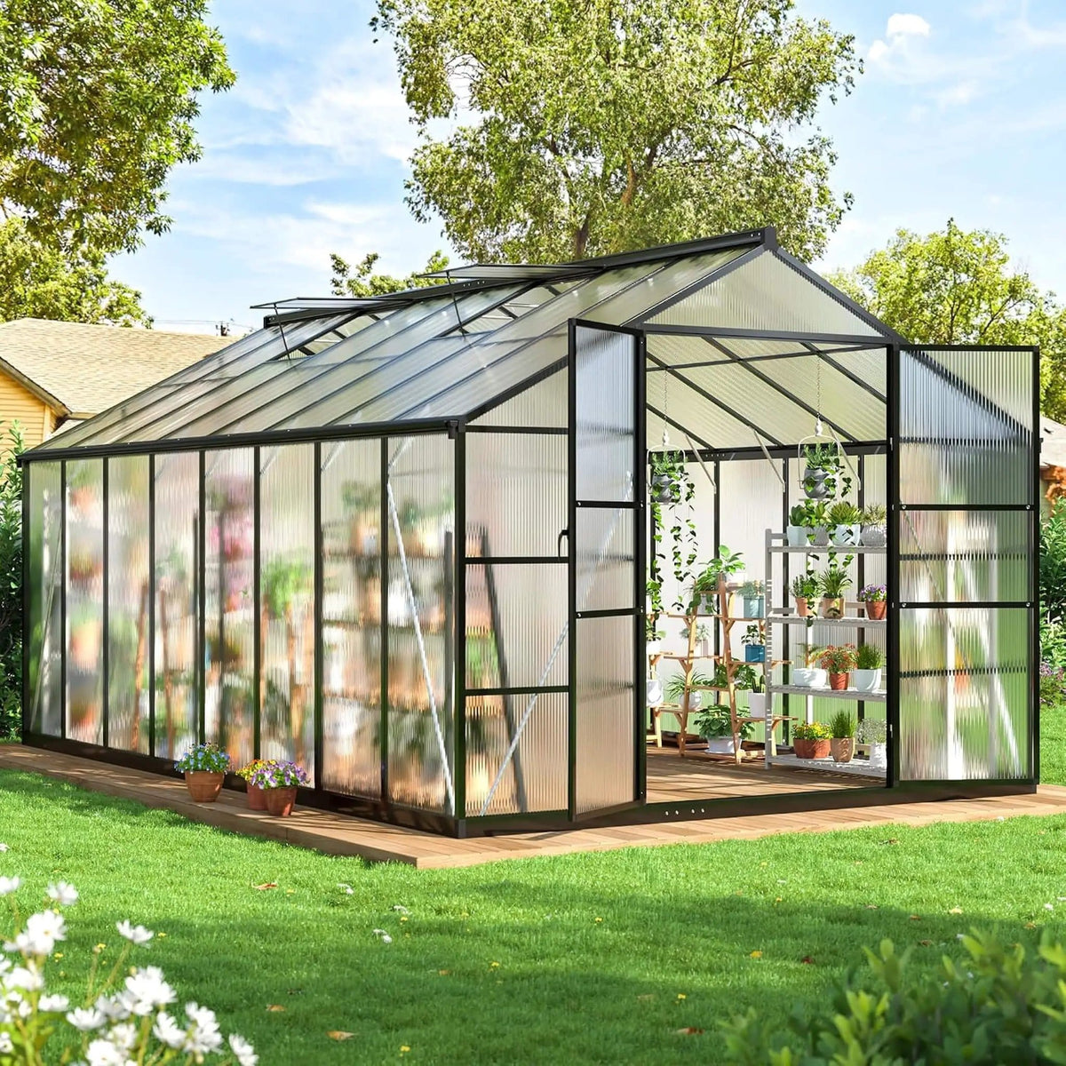Premium Walk-In Polycarbonate Greenhouse With Aluminum Frame | Aluminum | Home Use | Home