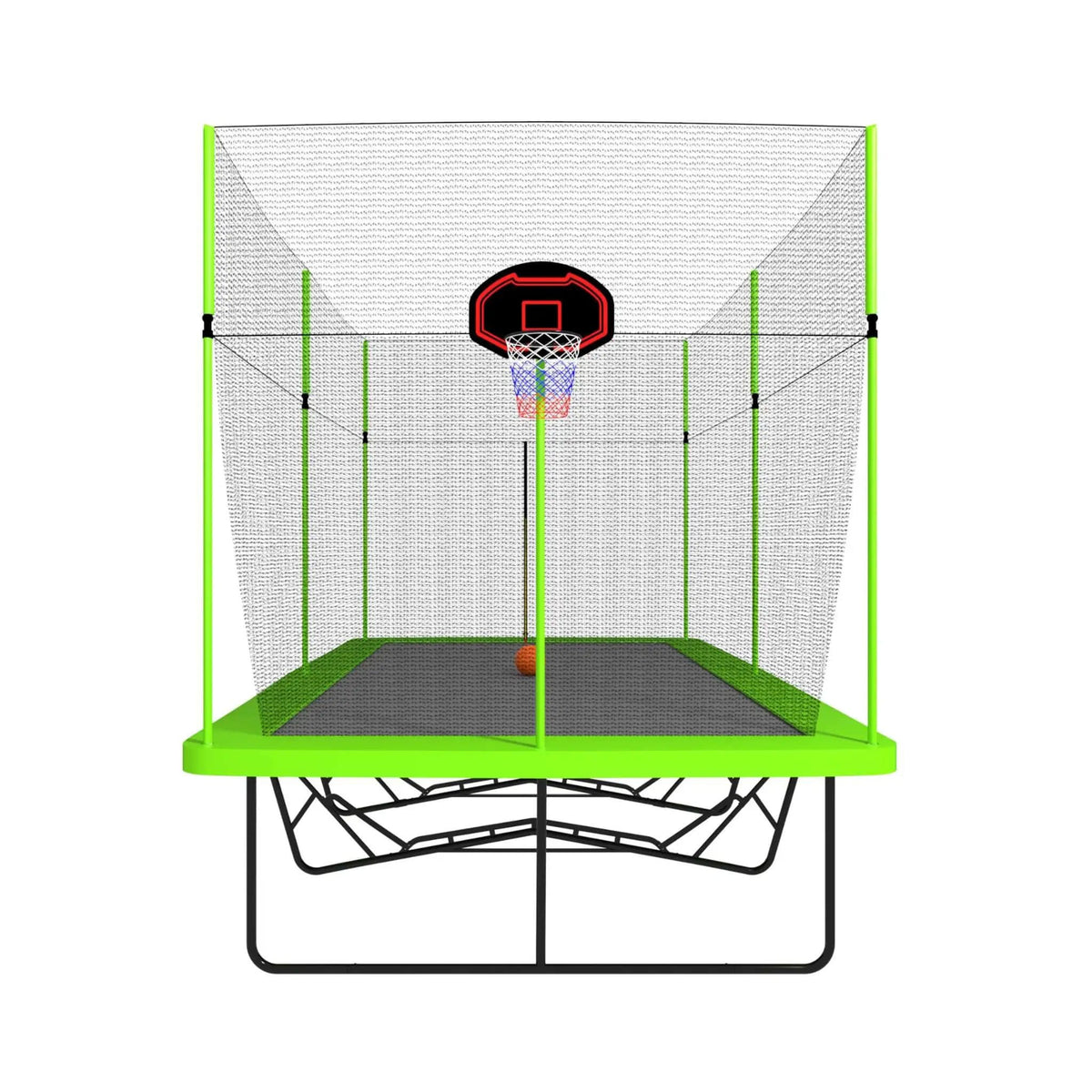 Rectangular Trampoline | Basketball Hoop | Ladder Included | Weather-Resistant PE Netting