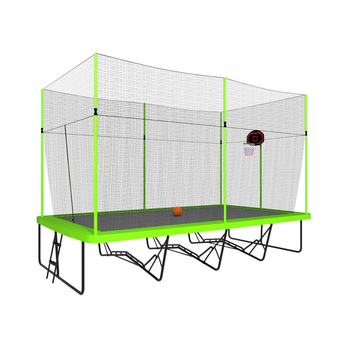Rectangular Trampoline | Basketball Hoop | Ladder Included | Weather-Resistant PE Netting