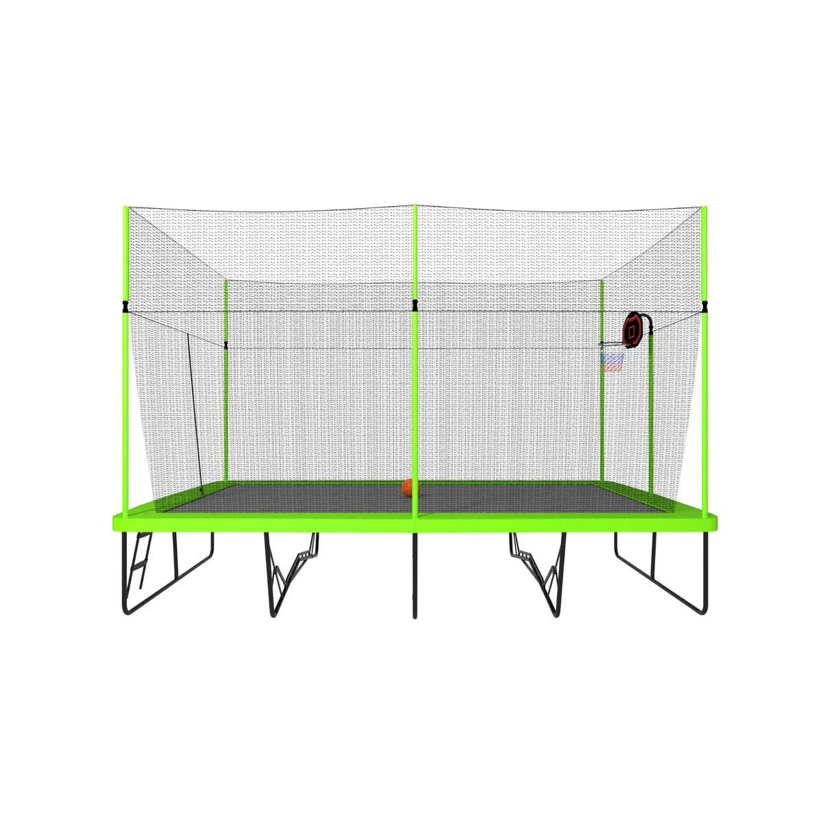 Rectangular Trampoline | Basketball Hoop | Ladder Included | Weather-Resistant PE Netting