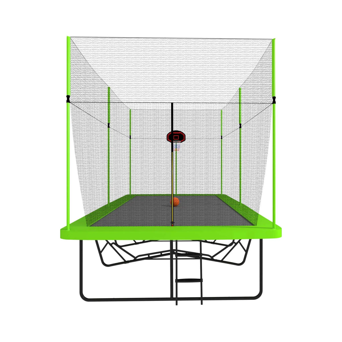 Rectangular Trampoline | Basketball Hoop | Ladder Included | Weather-Resistant PE Netting