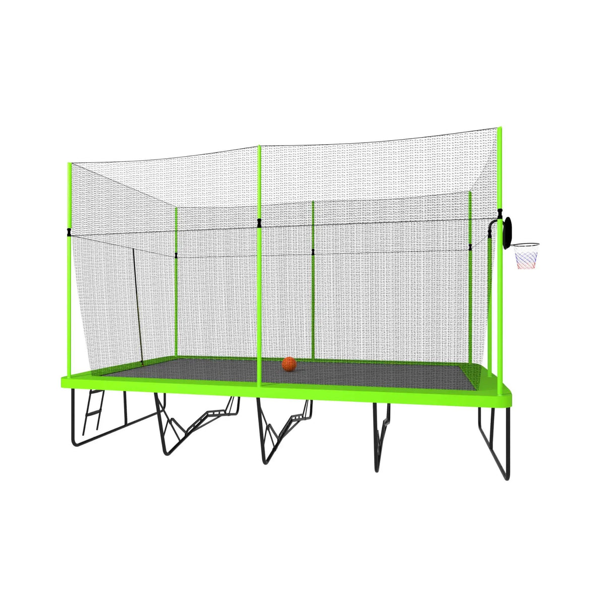 Rectangular Trampoline | Basketball Hoop | Ladder Included | Weather-Resistant PE Netting