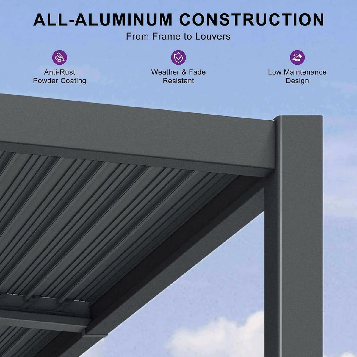 Modern Wall-Mounted Louvered Pergola With Aluminum Frame (Style 2) | Aluminum | Outdoor Living Use | Outdoor Living