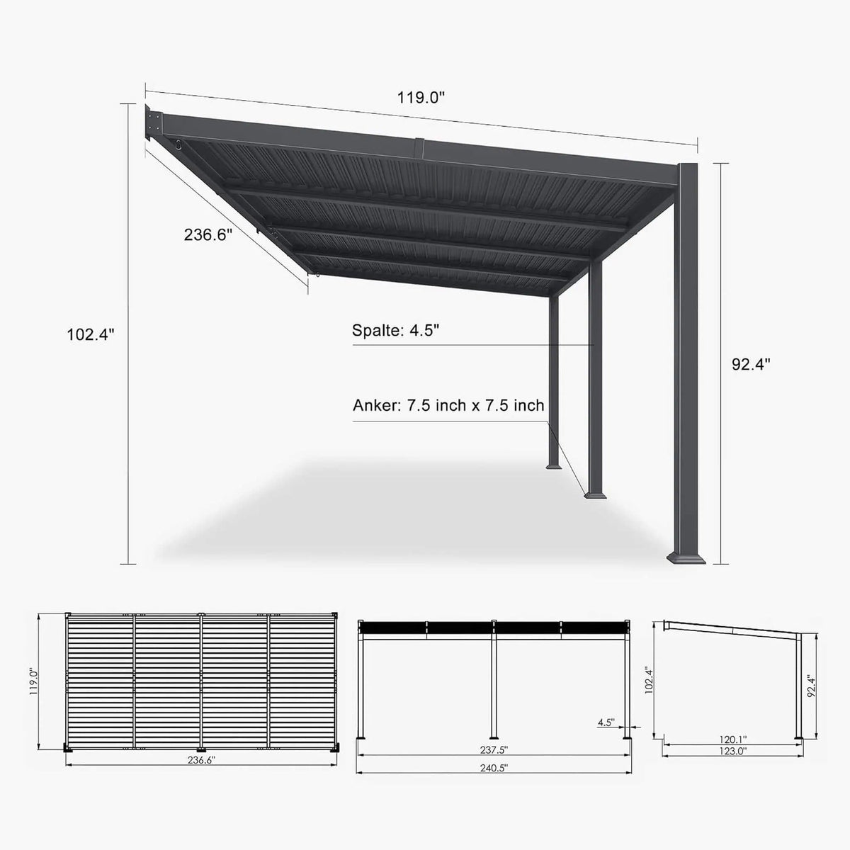 Modern Wall-Mounted Louvered Pergola With Aluminum Frame (Style 2) | Aluminum | Outdoor Living Use | Outdoor Living