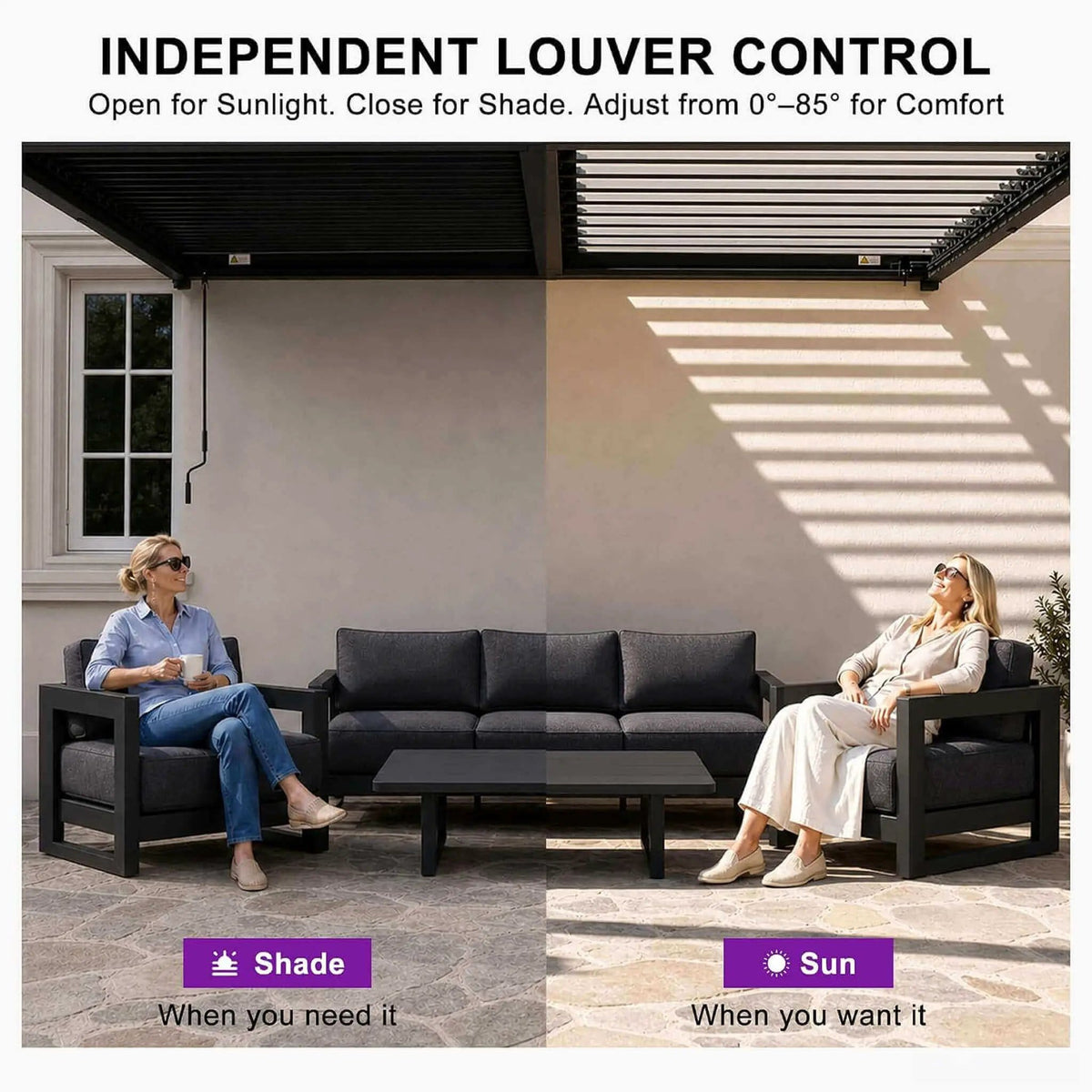 Modern Wall-Mounted Louvered Pergola With Aluminum Frame (Style 2) | Aluminum | Outdoor Living Use | Outdoor Living