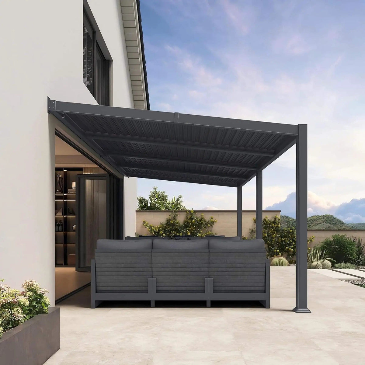 Modern Wall-Mounted Louvered Pergola With Aluminum Frame (Style 2) | Aluminum | Outdoor Living Use | Outdoor Living