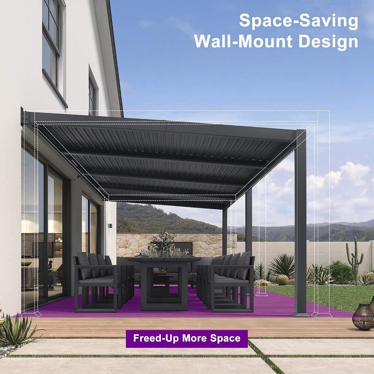 Modern Wall-Mounted Louvered Pergola With Aluminum Frame (Style 2) | Aluminum | Outdoor Living Use | Outdoor Living