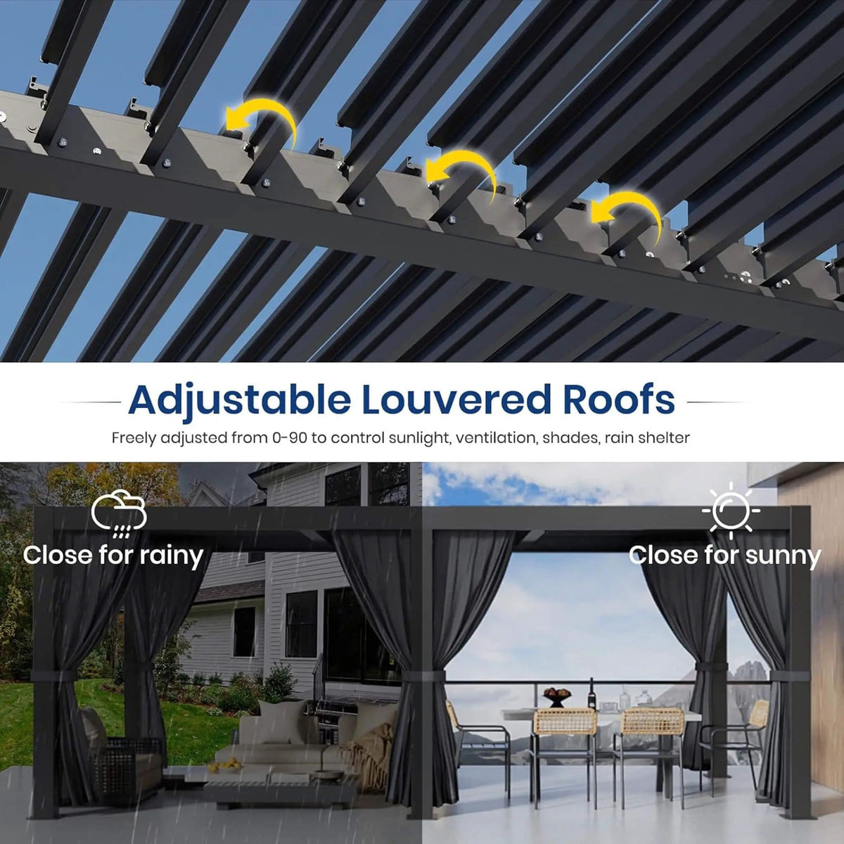 Premium Louvered Pergola With Curtains And Netting | Aluminum | Outdoor Living Use | Outdoor Living