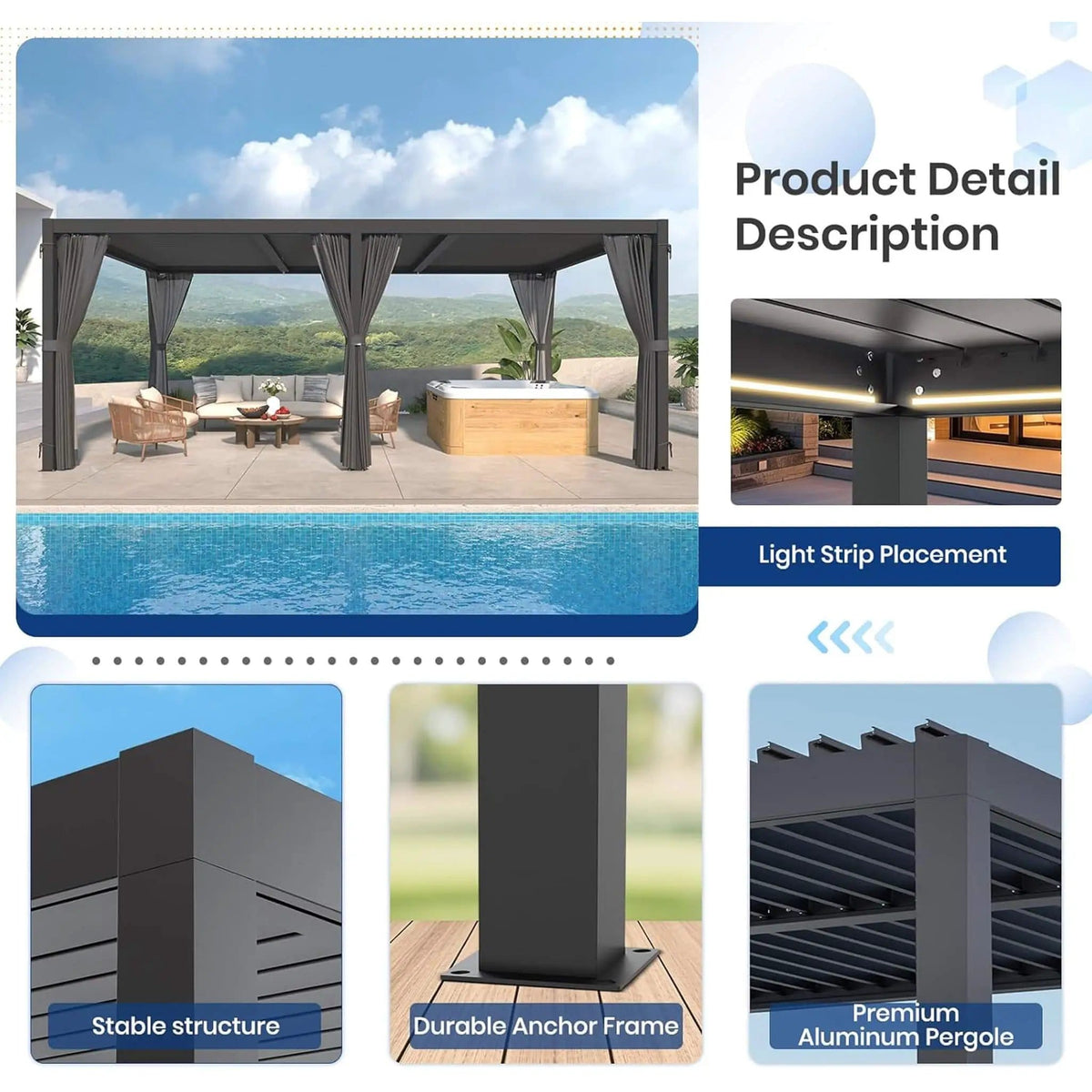 Premium Louvered Pergola With Curtains And Netting | Aluminum | Outdoor Living Use | Outdoor Living