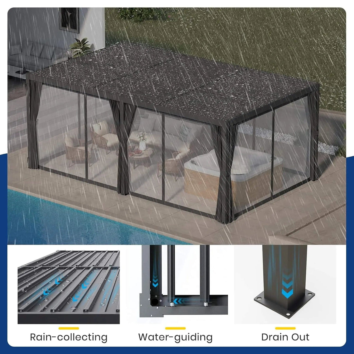 Premium Louvered Pergola With Curtains And Netting | Aluminum | Outdoor Living Use | Outdoor Living
