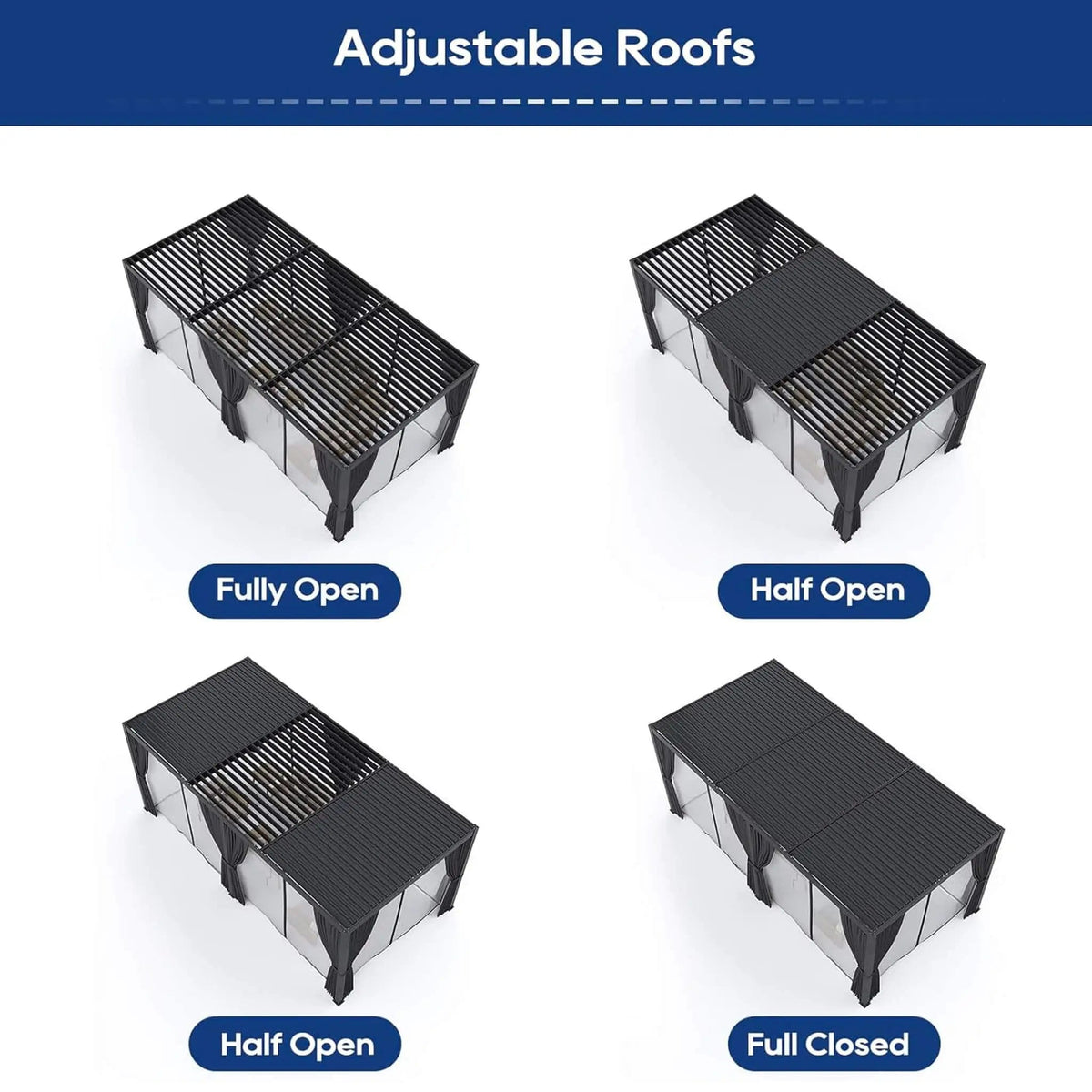 Premium Louvered Pergola With Curtains And Netting | Aluminum | Outdoor Living Use | Outdoor Living