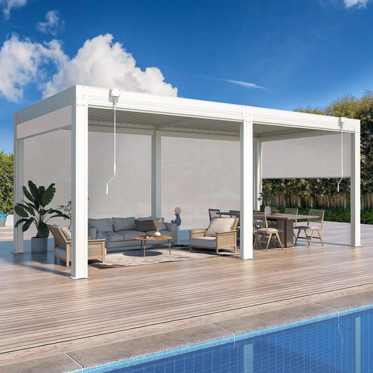 Louvered Aluminum Pergola With Adjustable Roof And Pull-Down Screens | Aluminum | Outdoor Living Use | Outdoor Living