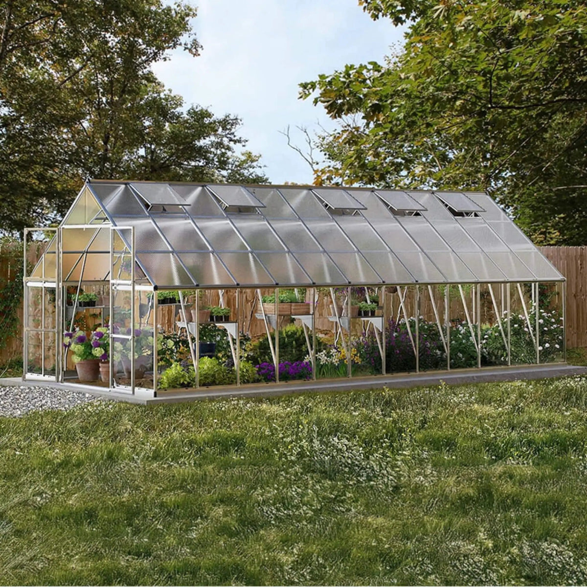 Premium Heavy Duty Polycarbonate Walk In Greenhouse W/ Aluminum Frame & Built In | Aluminum | Home Use | Home