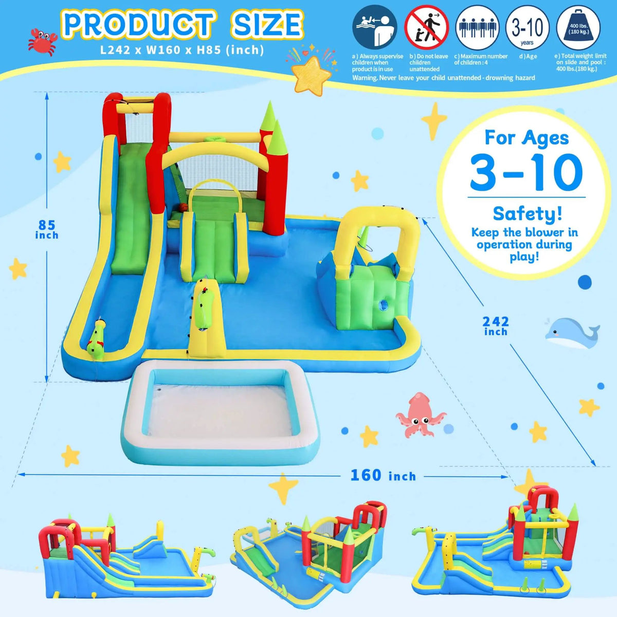 Large 11-In-1 Inflatable Water Park | Slides Pool And Climbing Wall | Bounce House | Premium Oxford Fabric
