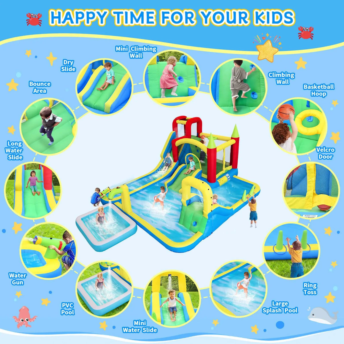 Large 11-In-1 Inflatable Water Park | Slides Pool And Climbing Wall | Bounce House | Premium Oxford Fabric