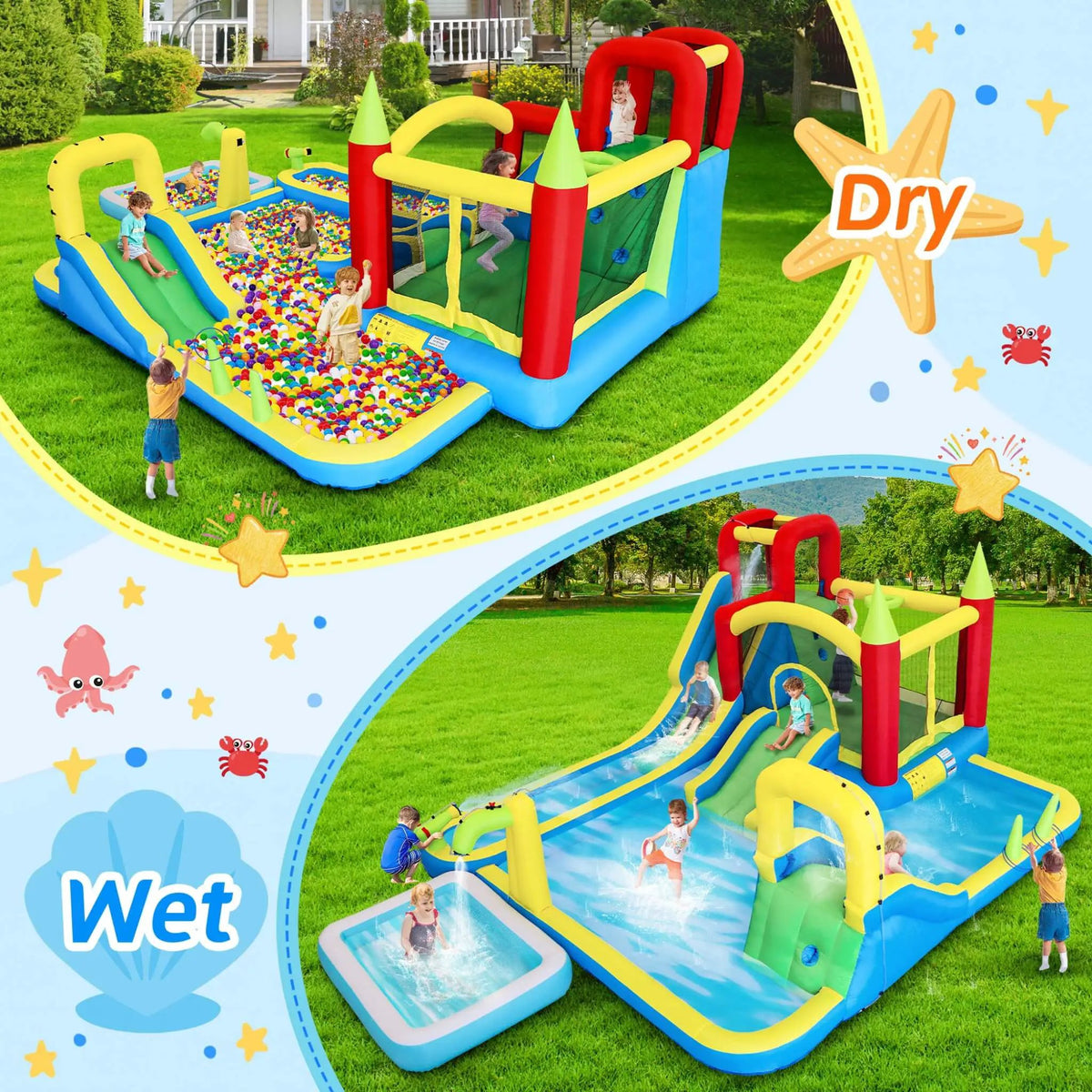 Large 11-In-1 Inflatable Water Park | Slides Pool And Climbing Wall | Bounce House | Premium Oxford Fabric