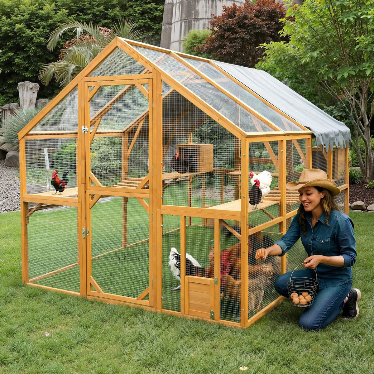 110-Inch Large Outdoor Kitten Playpen Chicken Coop With Waterproof Cover | 110 Inch | Outdoor Living Use | Outdoor Living