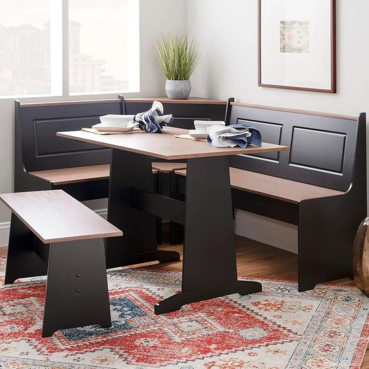 Black Pecan Five Seat Dining Set With Storage Benches from PriceLows™