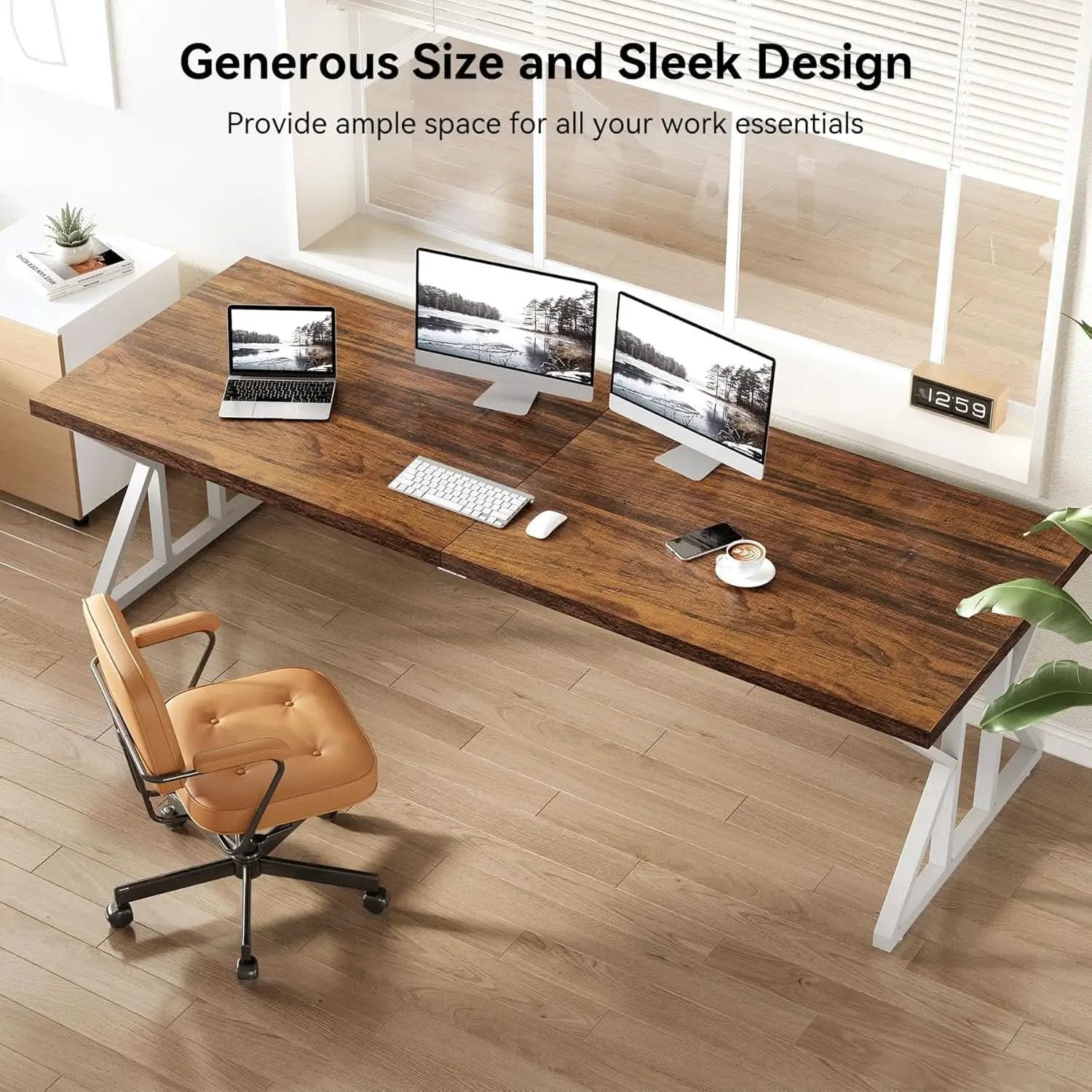78.7 Inch Rustic Executive Desk For Home Office Brown-White from PriceLows™