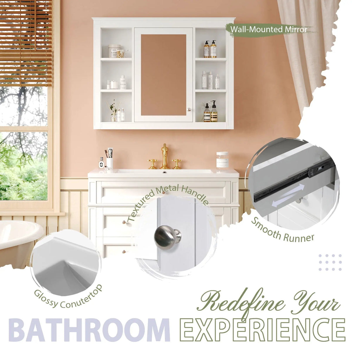Bathroom Vanity With Mirror Cabinet | Single Sink | Soft Close Doors And Drawers