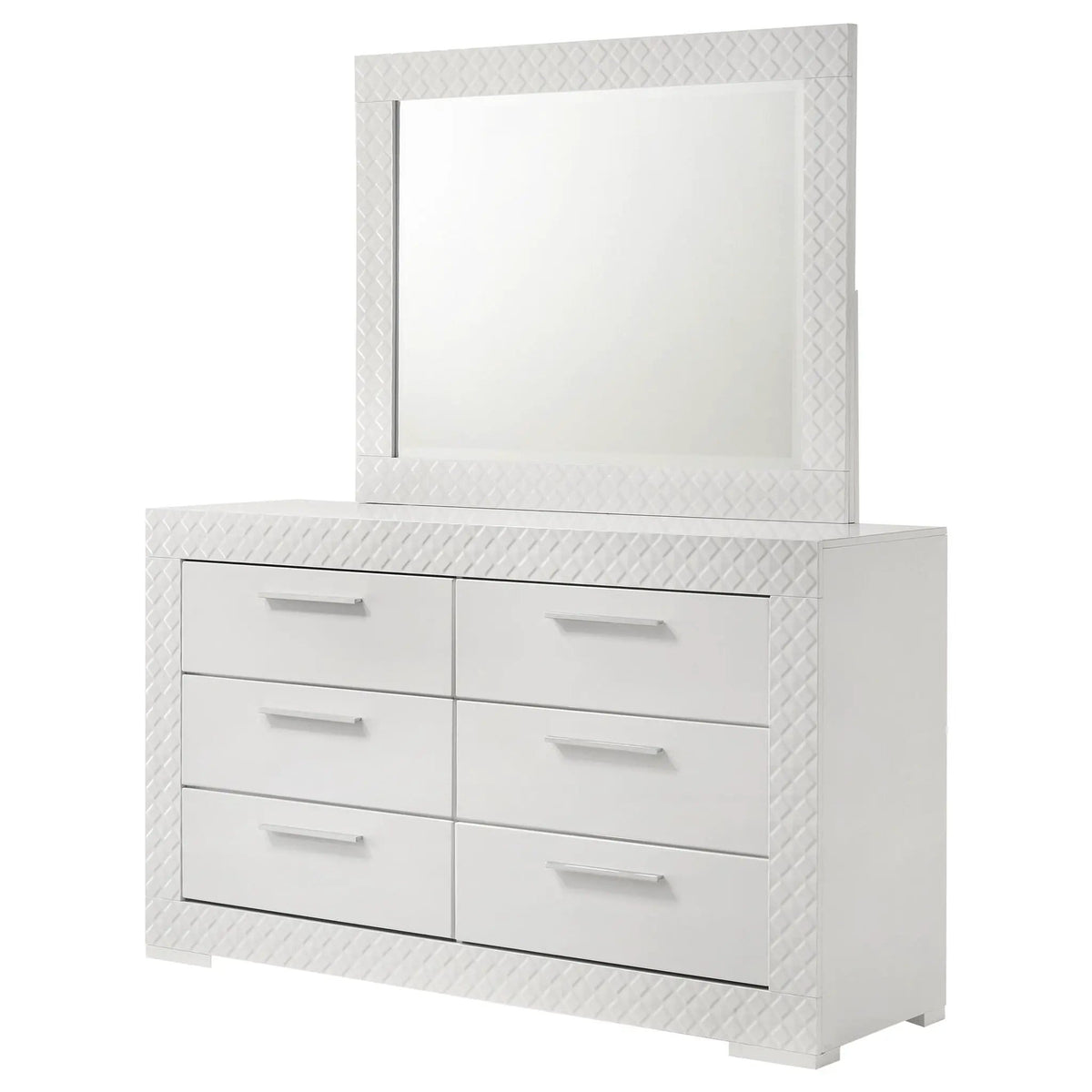Ives 6-drawer Dresser and Mirror White High Gloss | 63 x 18 x 74 in | 6-Drawer | Bedroom