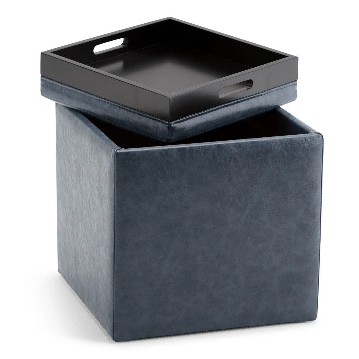 Rockwood Upholstered Cube Ottoman | Flip Over Serving Tray | Large Interior Storage | 16.9 Inch Cube