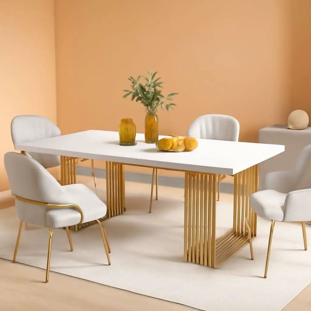 White Gold Wood Dining Table 70 Inch Rectangular For Dining Room from PriceLows™