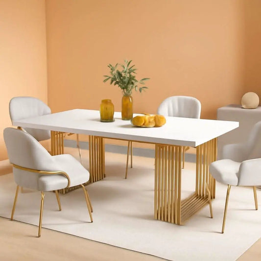 White Gold Wood Dining Table 70 Inch Rectangular For Dining Room from PriceLows™