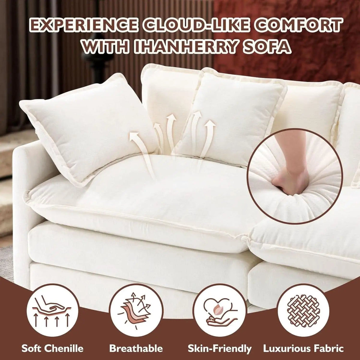 111.4 Inch 3 Seater Cloud Sofa Modular Sectional Couch Beige With Breathable Chenille Fabric from PriceLows™
