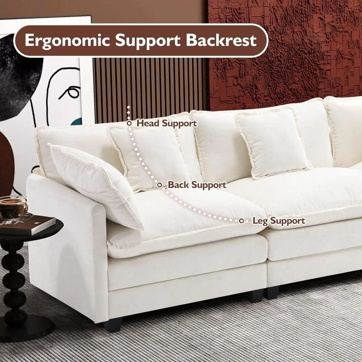 111.4 Inch 3 Seater Cloud Sofa Modular Sectional Couch Beige With Breathable Chenille Fabric from PriceLows™