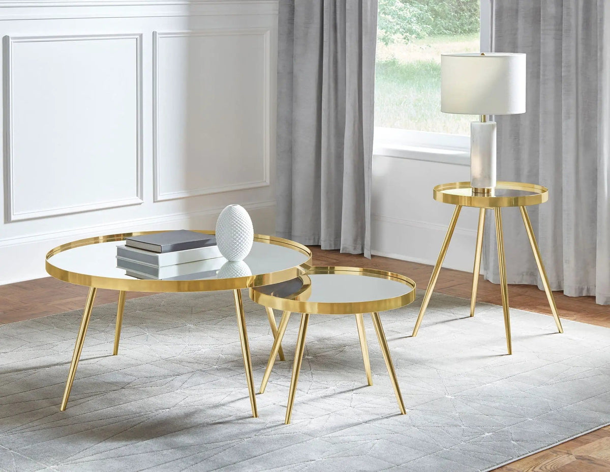 Kaelyn 2-piece Round Mirror Top Nesting Coffee Table | 2-Piece Set | Metal | Gold