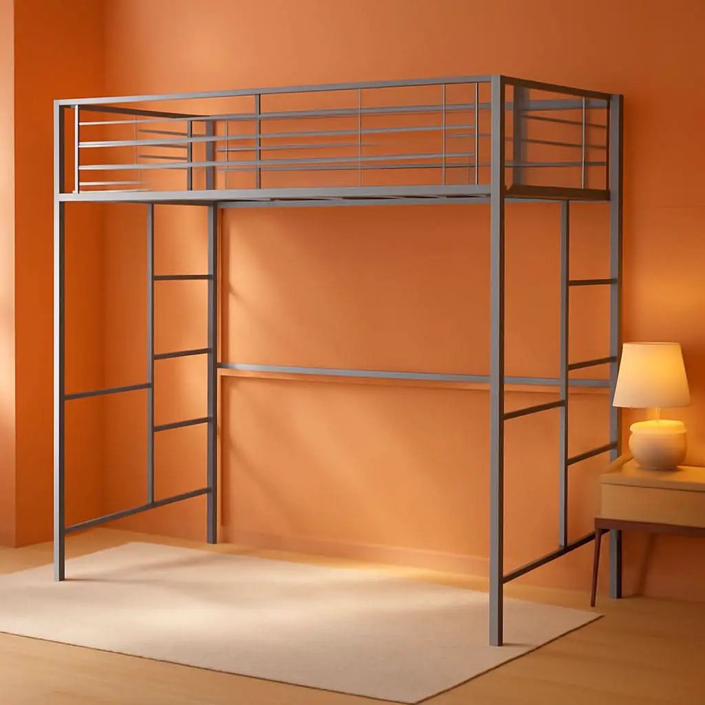 Silver Metal Industrial Twin Over Loft Bunk Bed With Ladder from PriceLows™
