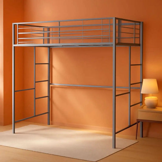 Silver Metal Industrial Twin Over Loft Bunk Bed With Ladder from PriceLows™