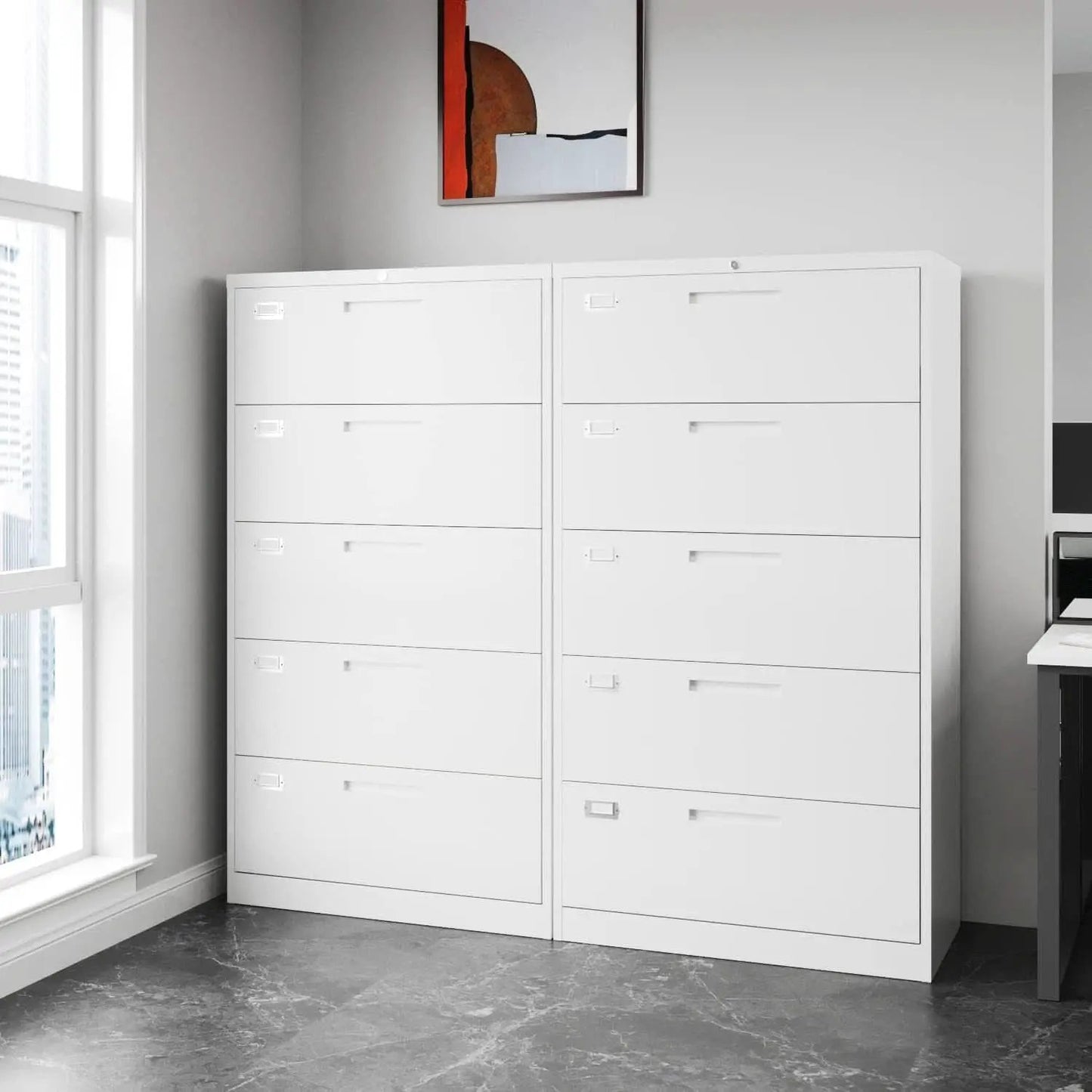Lateral File Cabinet White 5 Drawer Lockable Office Storage from PriceLows™
