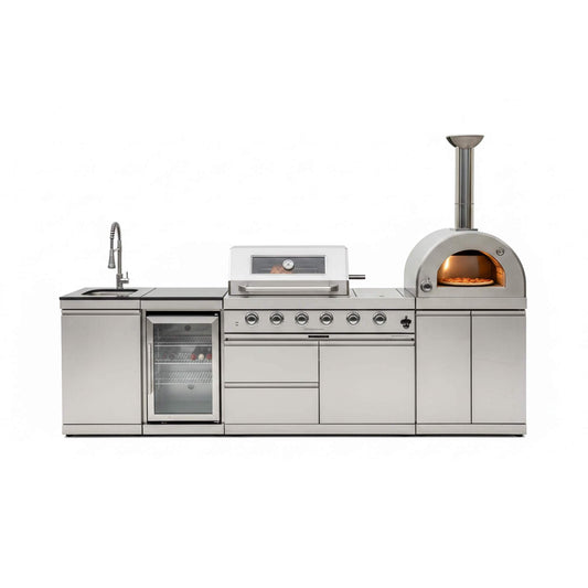 112 Inch 4 Burner 108K BTU Outdoor Kitchen Island With Pizza Oven, Rotisserie | 112 Inch | 4-Burner | Dining Room