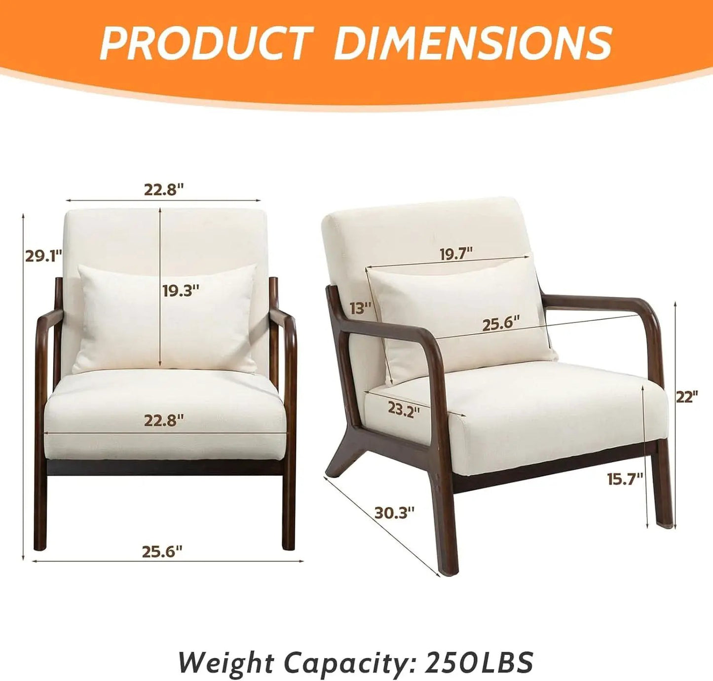 White Linen Upholstered Armchair With Premium Wood from PriceLows™