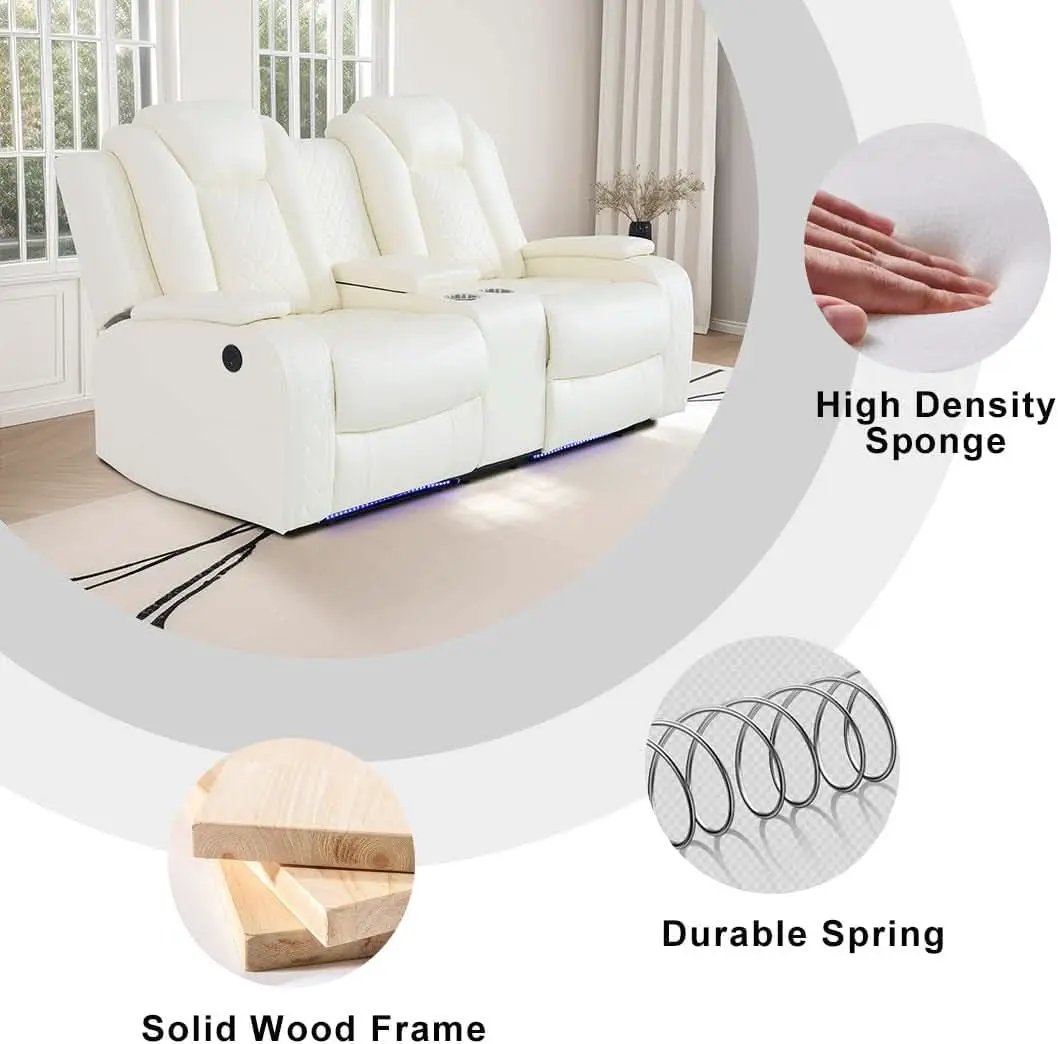 Living Room Set Leather Sofa Power Recliner Creamy White from PriceLows™