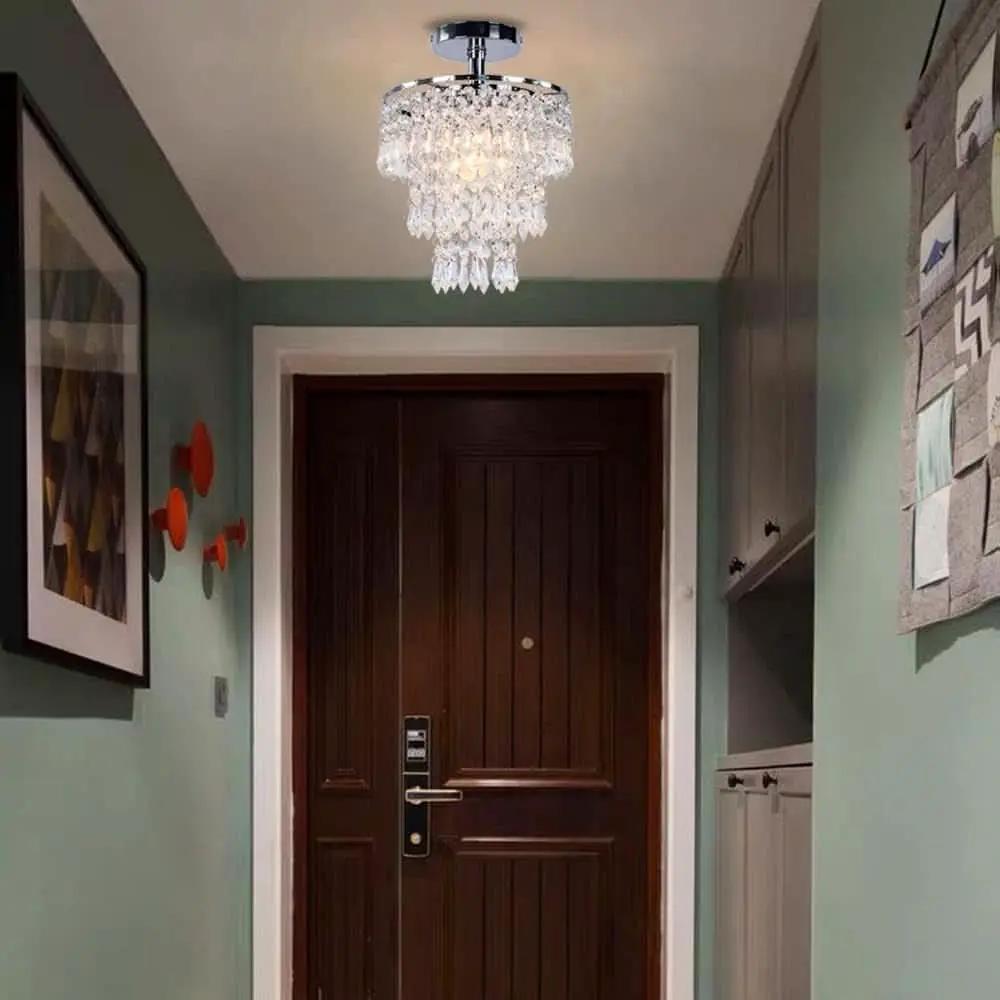 Small Chrome Crystal Chandelier 3 Tier Raindrop Ceiling Light from PriceLows™