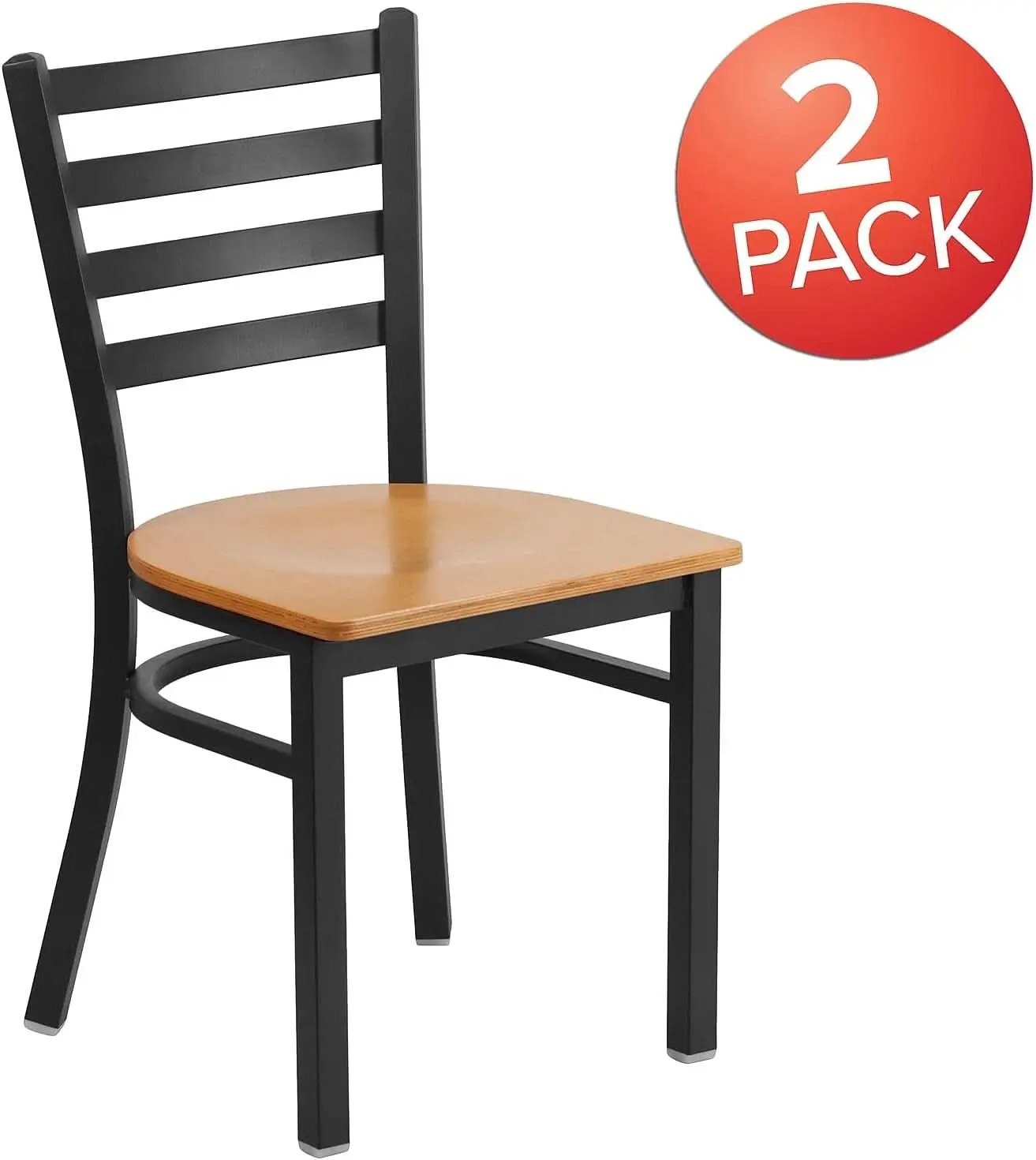 Hercules Series Black Ladder Back Metal Dining Chair Set of 2 With Natural Wood Seat from PriceLows™
