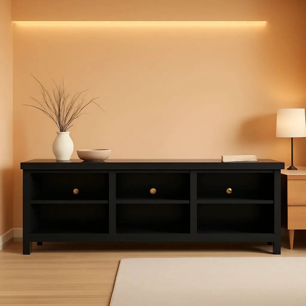 Wren Classic 6 Cubby TV Stand Black 70 Inch for 80 Inch TVs from PriceLows™