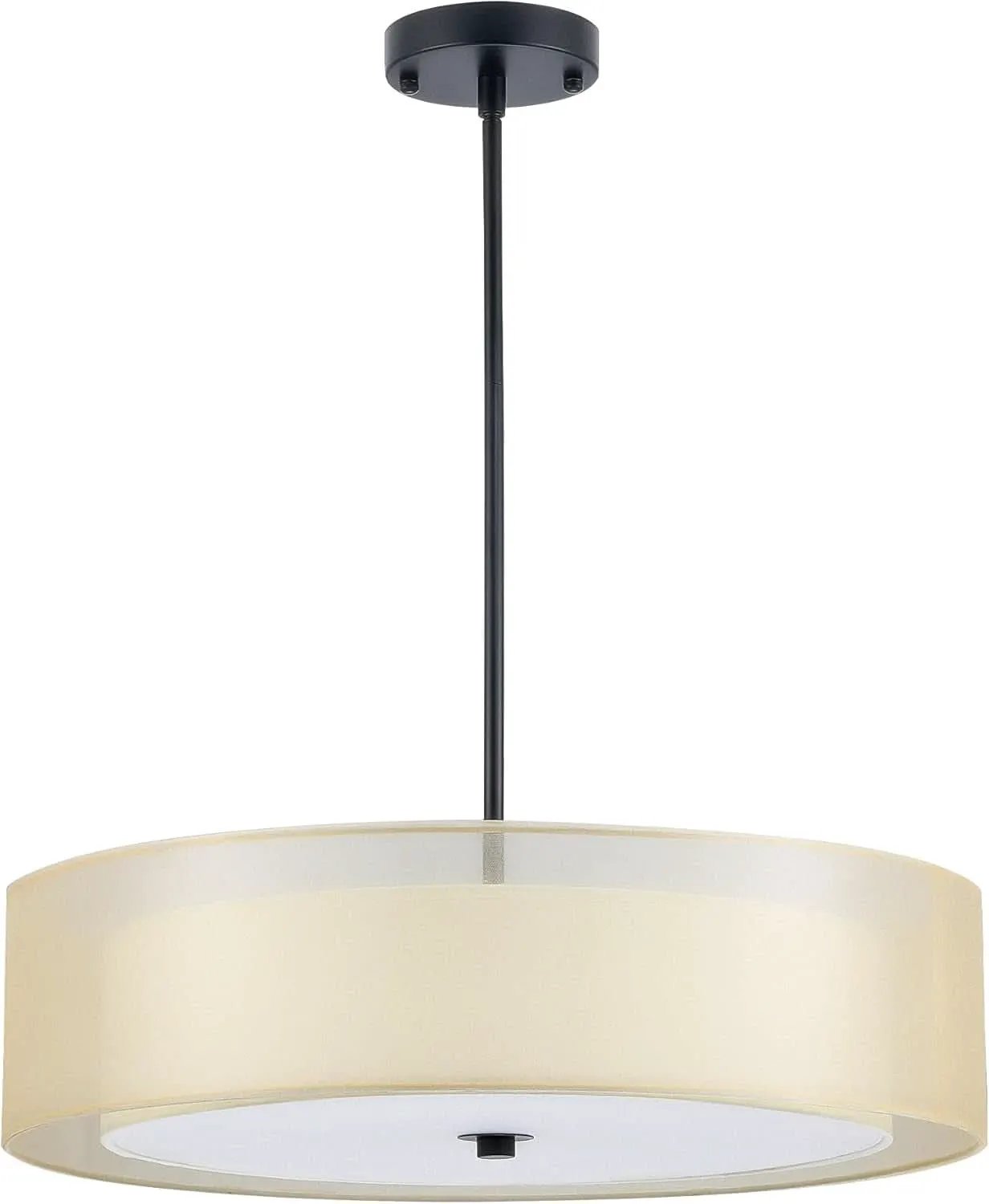 20 Inch Black Drum Pendant Light With Fabric Shade Three Light Matte Finish For Living Room from PriceLows™