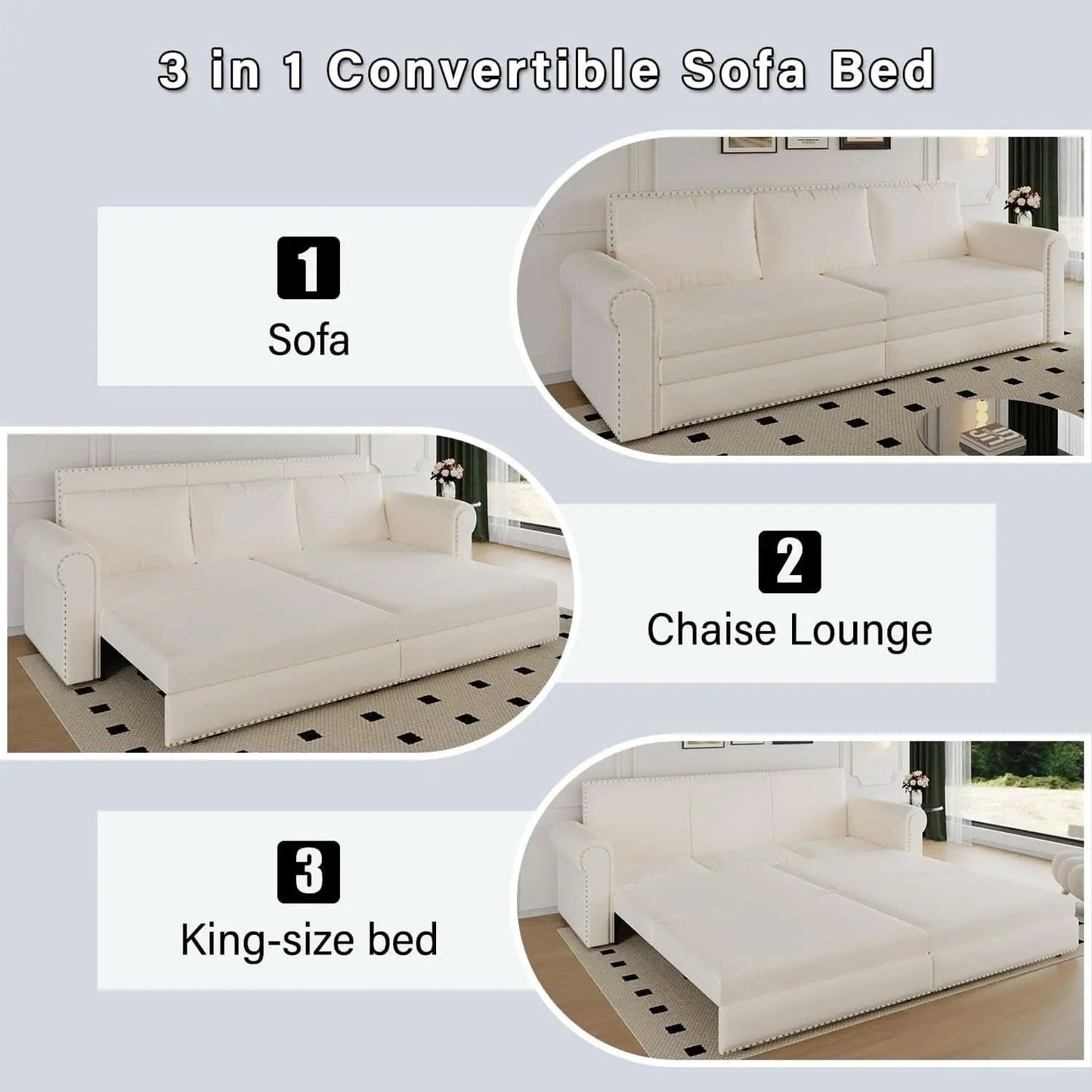 King Size Multifunctional Sleeper Sofa Beige Velvet from PriceLows™