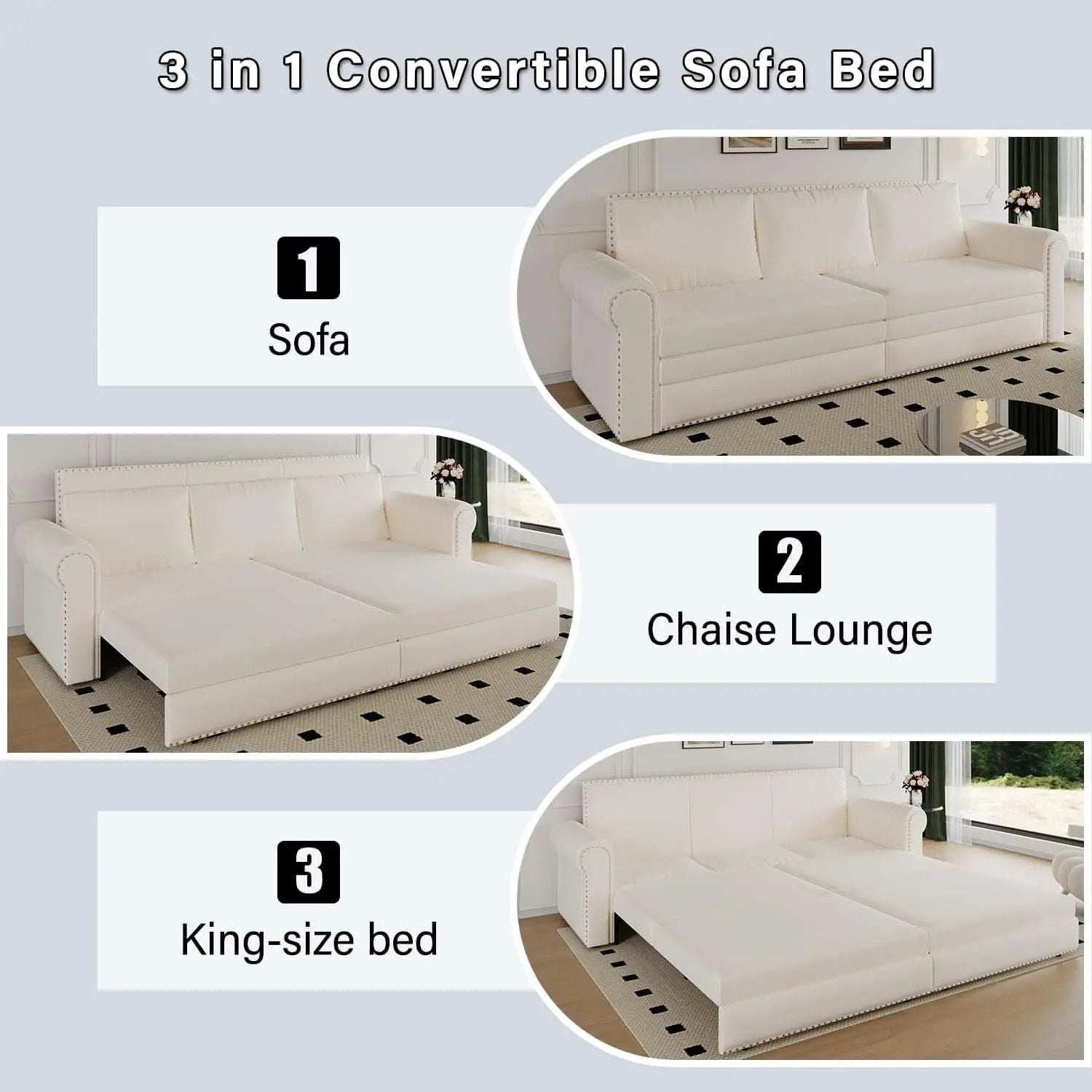 King Size Multifunctional Sleeper Sofa Beige Velvet from PriceLows™