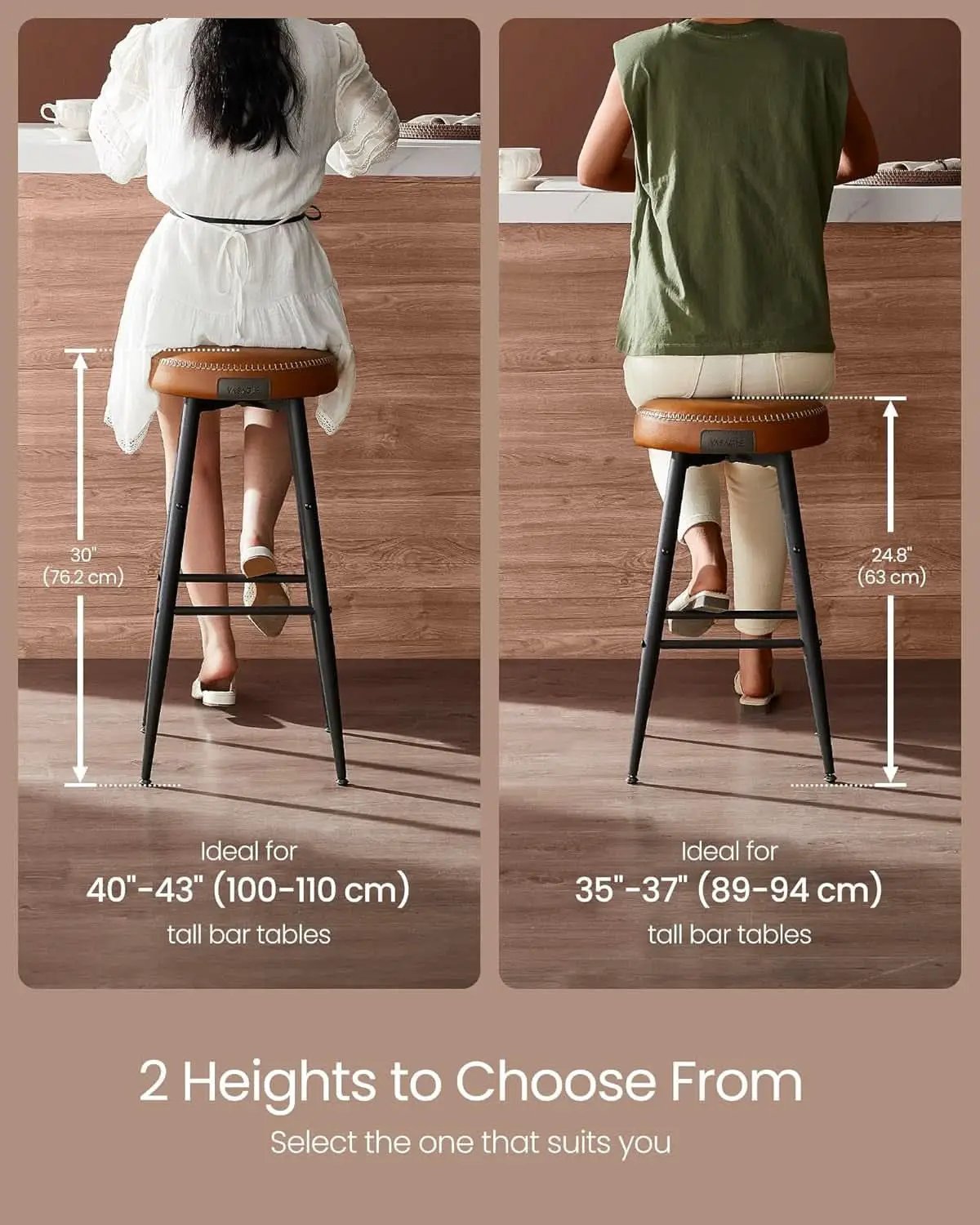 EKHO Backless Counter Height Bar Stools Set Of 2 24.8 Inch Tall Caramel Brown from PriceLows™