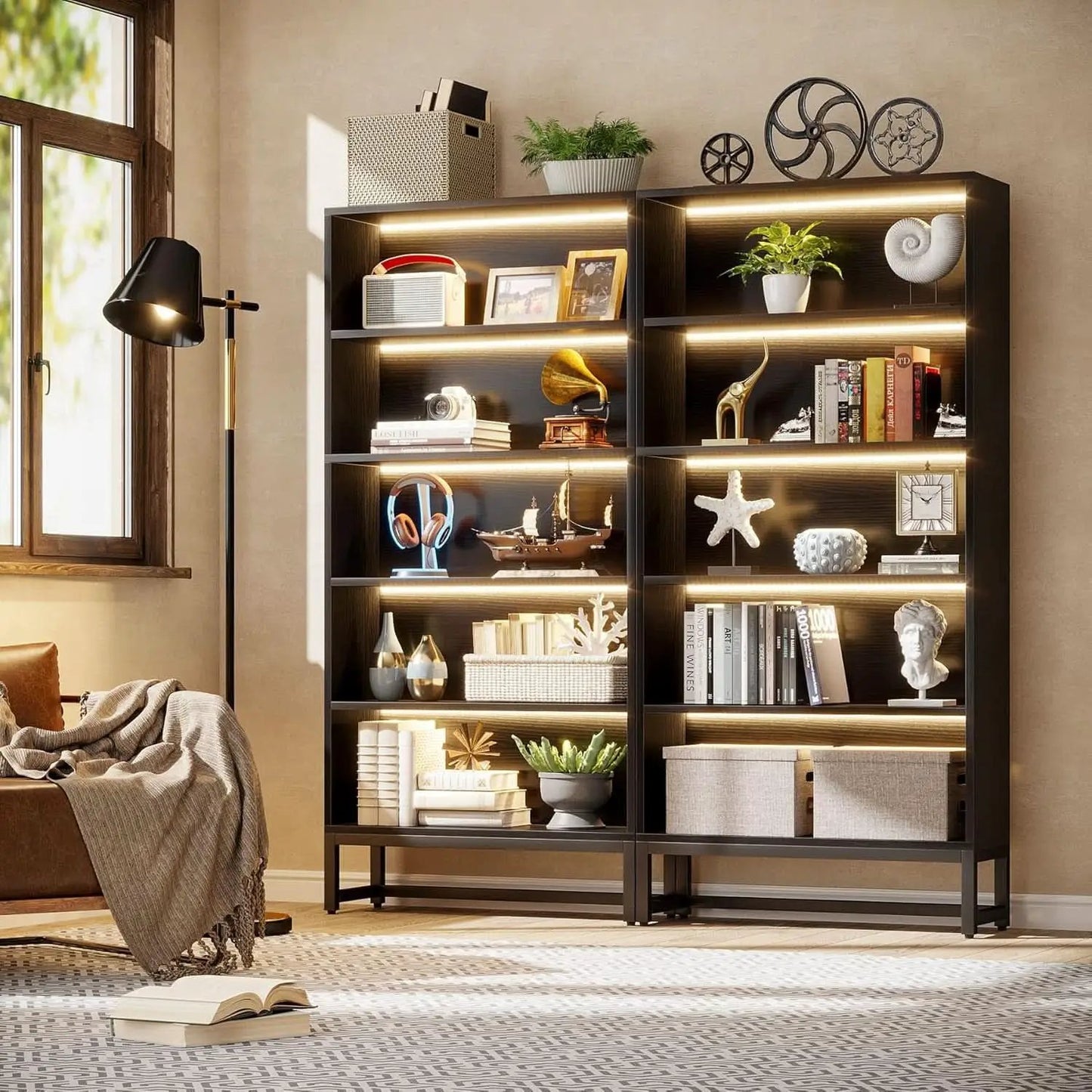Tall Bookcase 70.8 Inch Led Lights For Living Room from PriceLows™