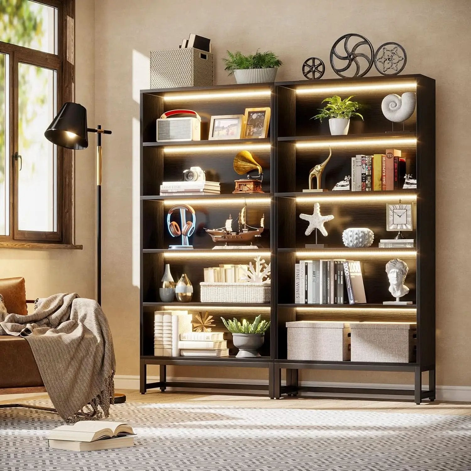 Tall Bookcase 70.8 Inch Led Lights For Living Room from PriceLows™