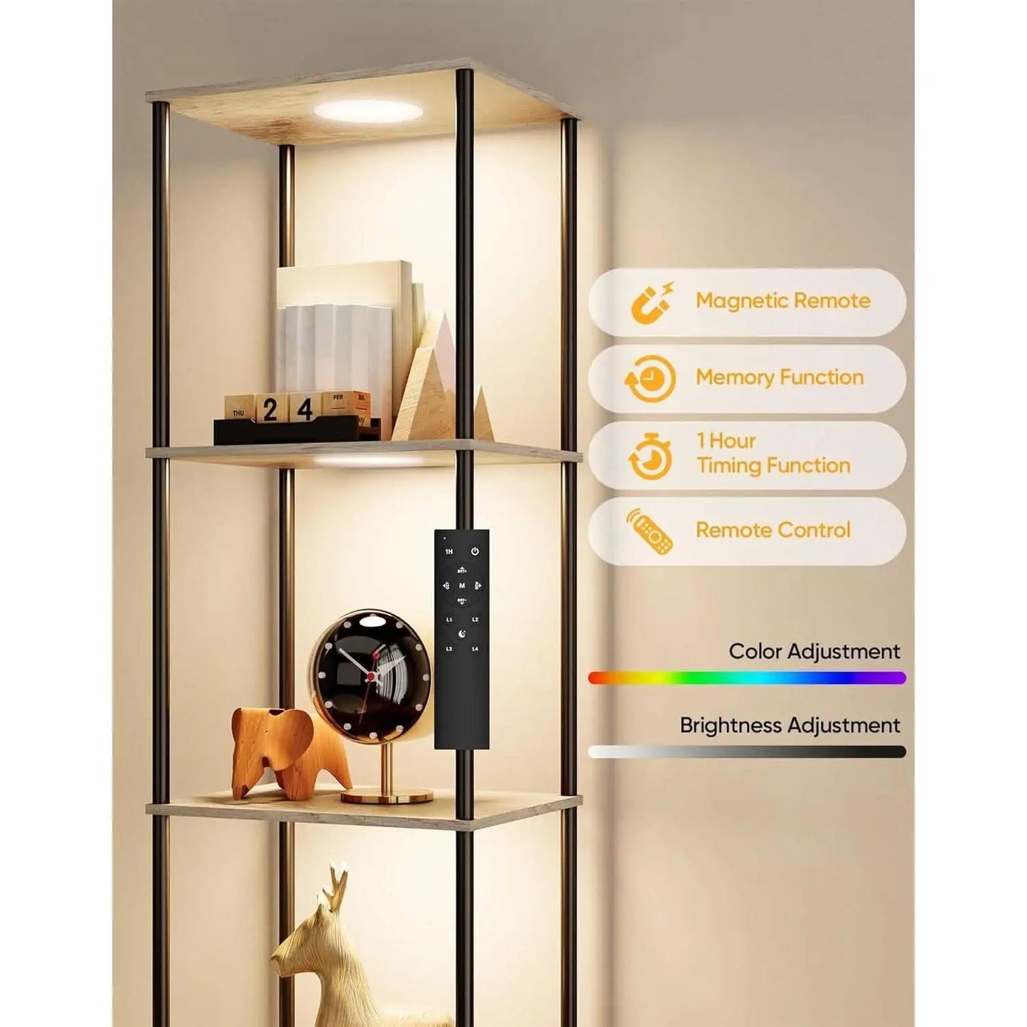 Display Shelf Floor Lamp With RGBW Light Gray Five Tier from PriceLows™