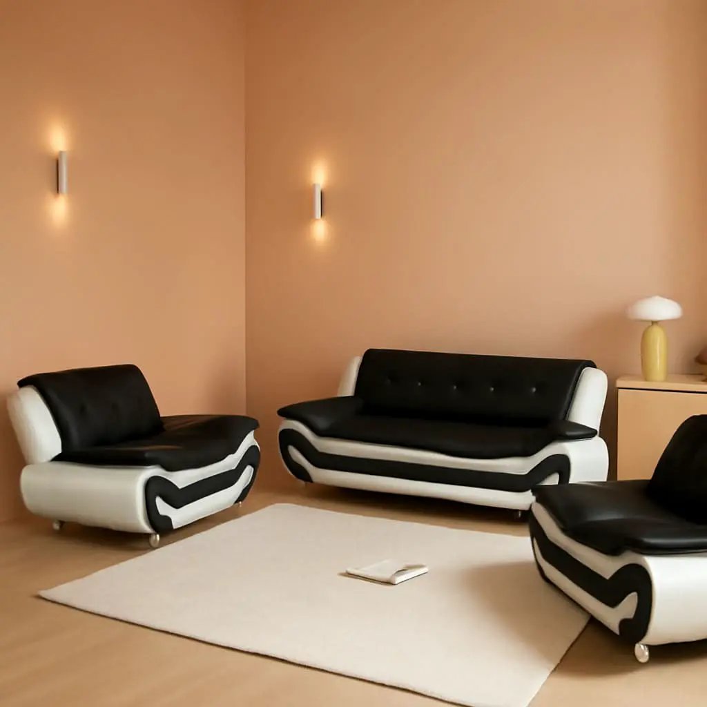 Vegan Leather Sofa Set 3 Piece Living Room Furniture White and Black from PriceLows™