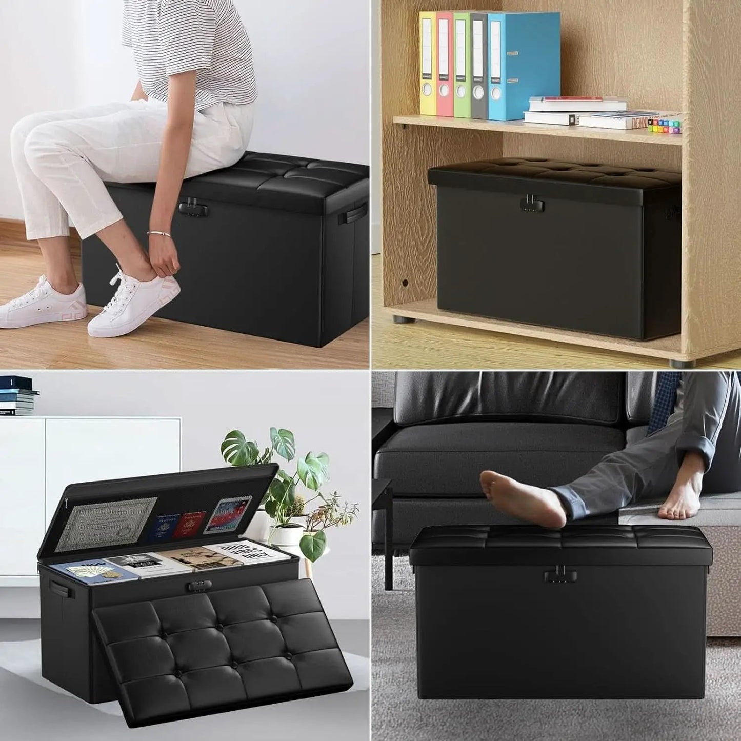 Storage Ottoman Bench 30 Inches Black Storage Lock Pro from PriceLows™